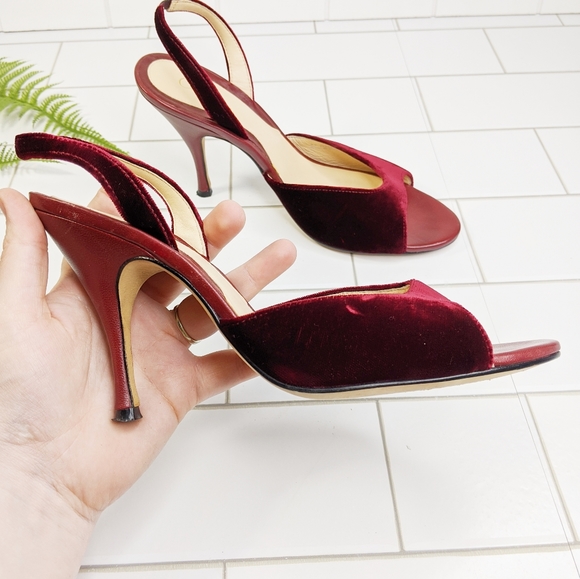 Cole Haan Shoes - Cole Hann Velvet & Leather Retro Slingback Heels